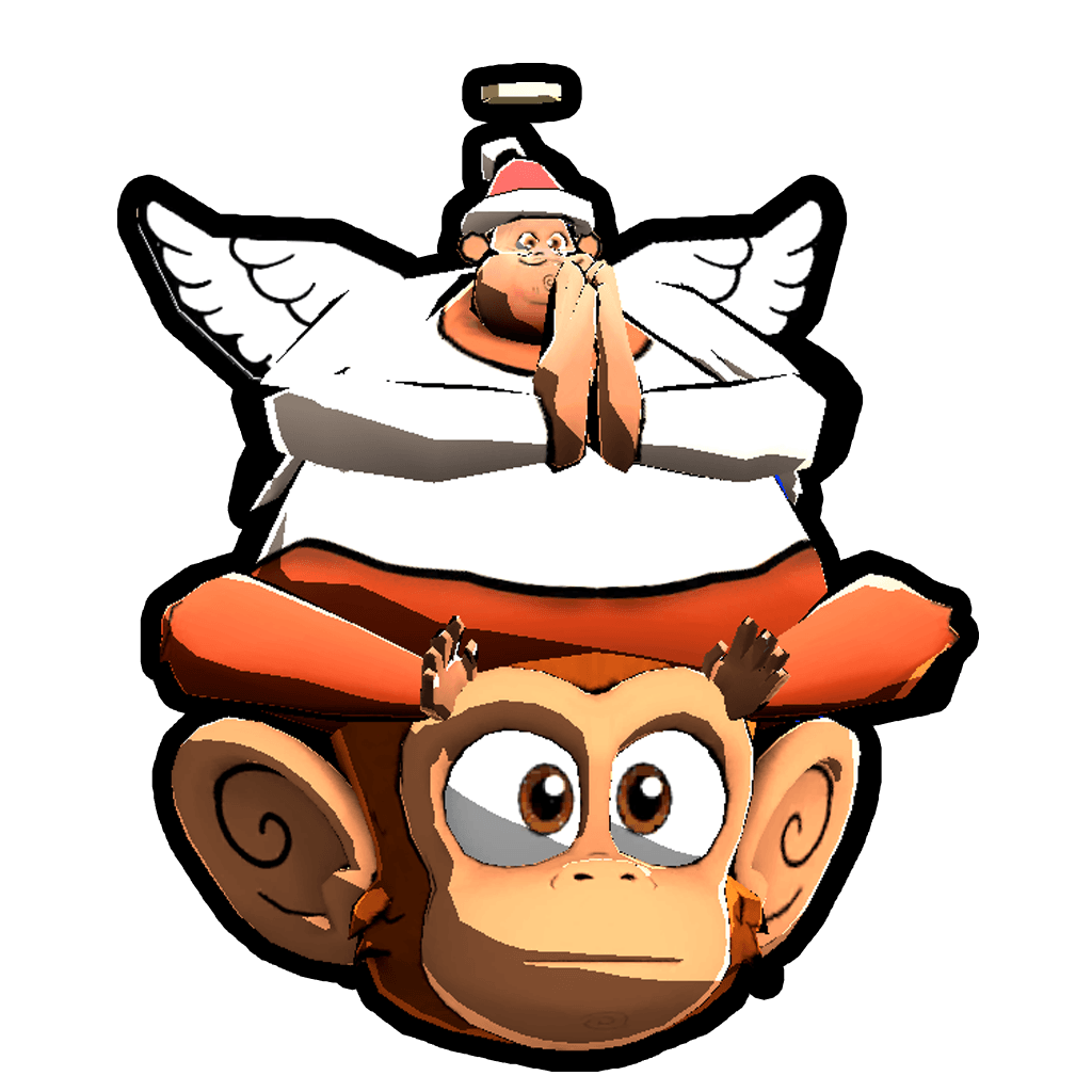 Bongo Angel Battle Pass cosmetic: a haloed monkey with white wings and a Santa hat perched atop a Monkey Doo head