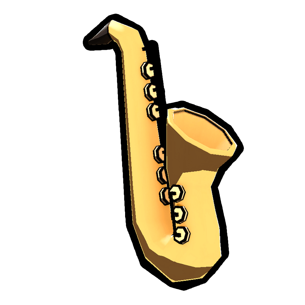 Doo Saxophone accessory icon, a gold cartoon saxophone