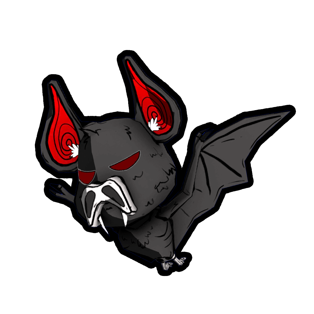 Pet Bat item icon, a black bat with red eyes, red inner ears, and bared fangs