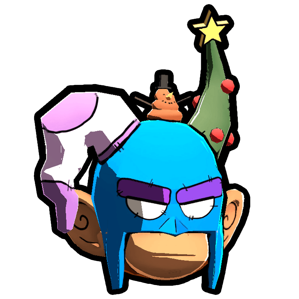 Buttman Battle Pass cosmetic: a Monkey Doo monkey in a blue superhero cowl and white cape beside a Christmas tree