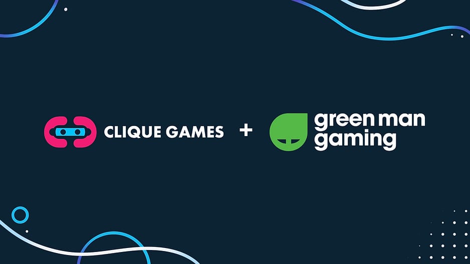 Clique Games logo alongside Green Man Gaming logo, highlighting a partnership between the VR publishing studio and the digital games retailer.
