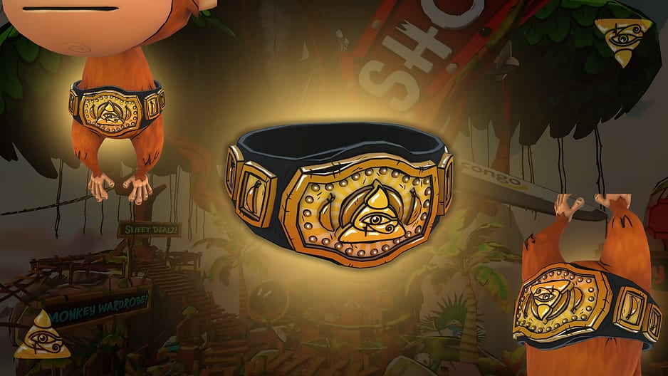Golden Dooluminati Belt glowing above the Monkey Doo jungle arena, worn by monkey characters on either side