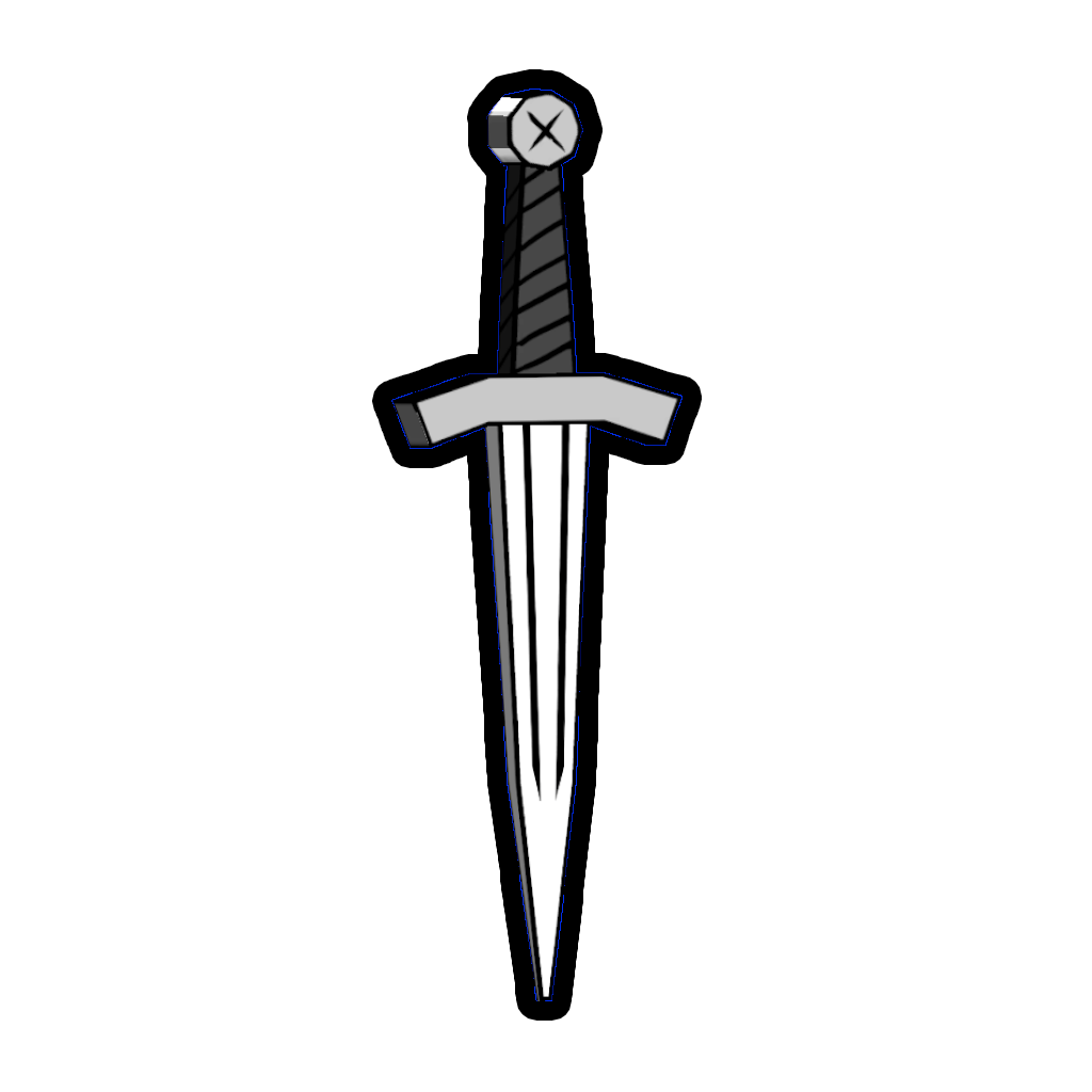 Knight Sword Battle Pass cosmetic: a cartoon steel short sword with a dark wrapped hilt and round pommel