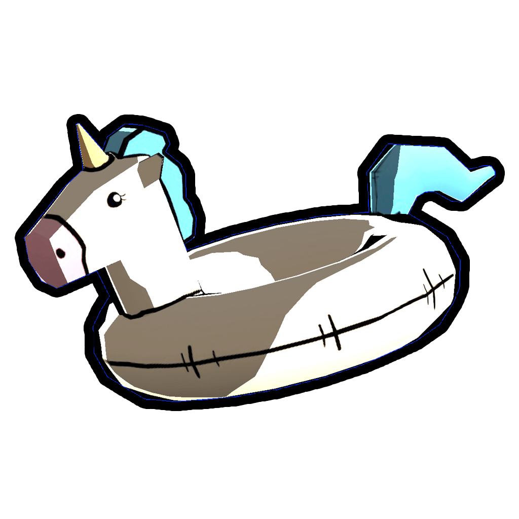 Unicorn Floaty accessory icon: an inflatable white unicorn ring with a blue mane and wings