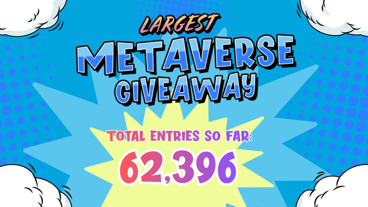 Comic-style burst graphic for the Largest Metaverse Giveaway with the entry count in oversized type