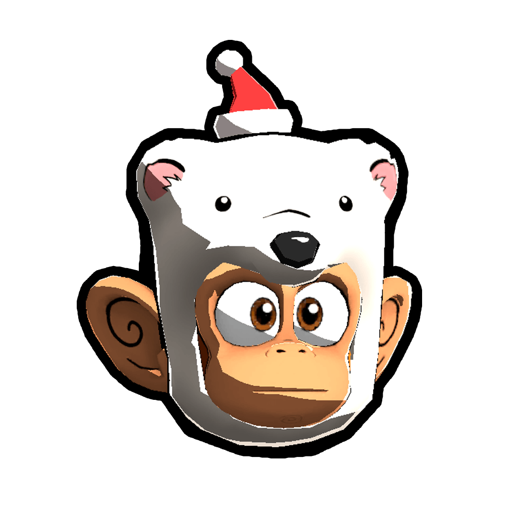 Poolar Bear Battle Pass cosmetic: a Monkey Doo monkey wearing a white polar bear head topped with a Santa hat