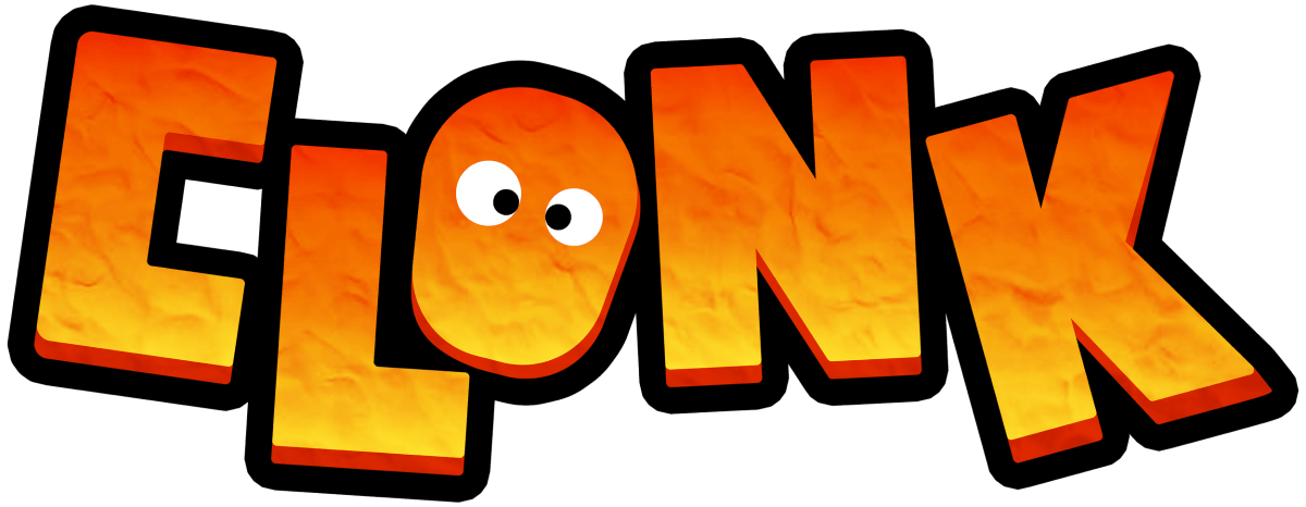Chunky orange and yellow clay lettering spelling CLONK, with a googly-eyed character head forming the O