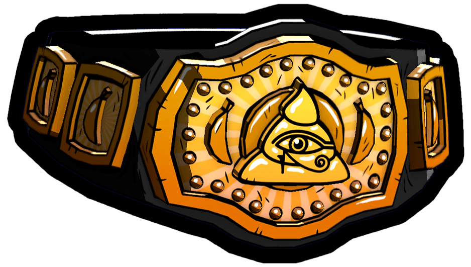 The Golden Dooluminati Belt, a championship belt with the pyramid-and-eye emblem on its center plate
