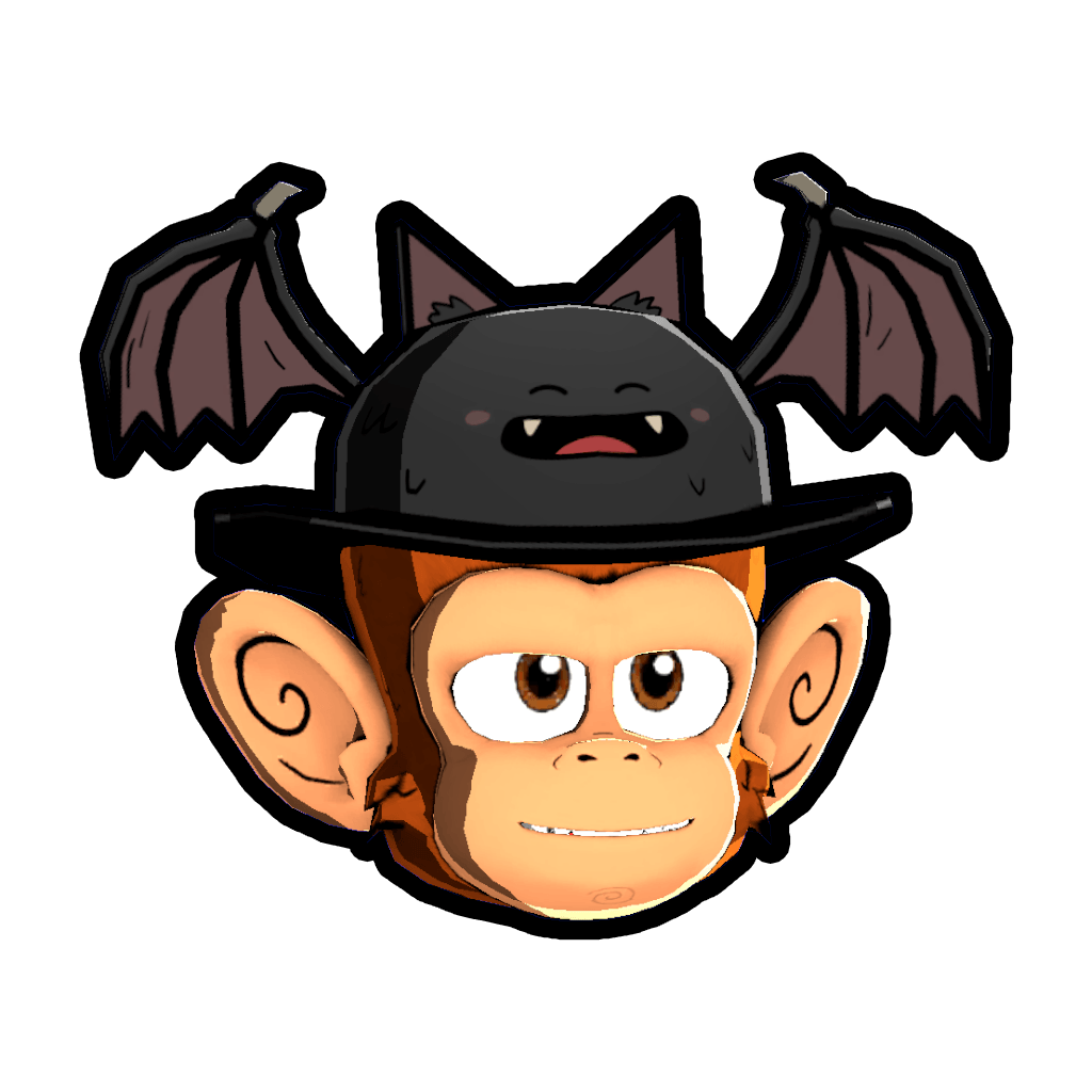 Bat Hat item icon, a monkey wearing a black bowler hat with bat wings and ears sprouting from it