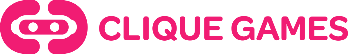 Clique Games logo: pink controller-shaped mark beside the company name