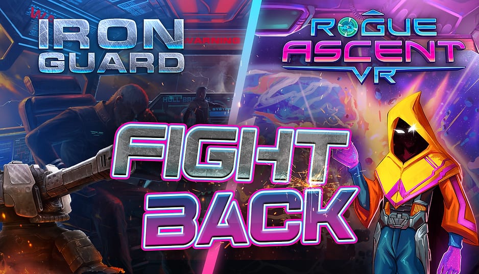 Fight Back bundle banner pairing the Iron Guard and Rogue Ascent VR logos over neon key art