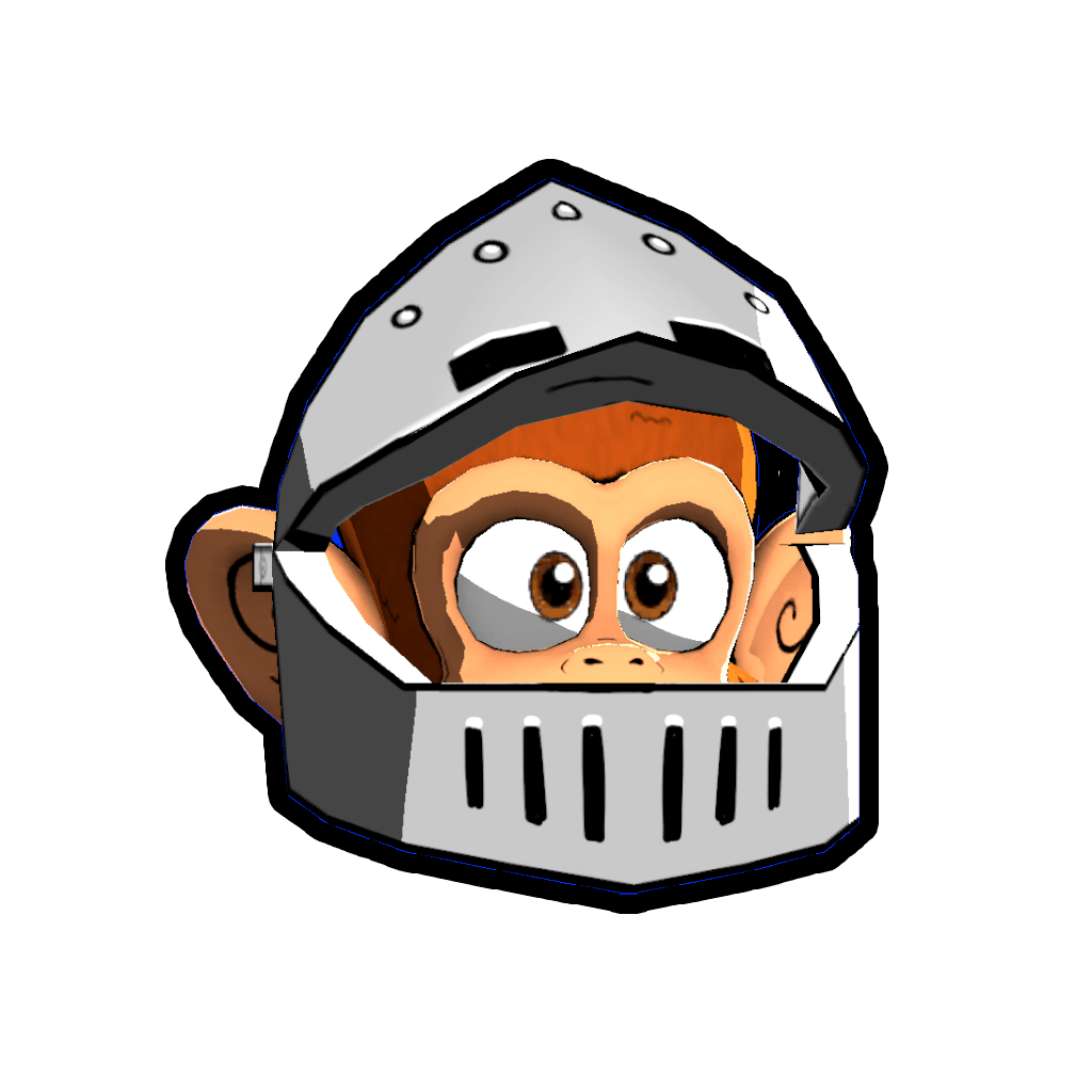 Knight Mask Battle Pass cosmetic: a Monkey Doo monkey peering out of a steel knight helmet with a raised visor