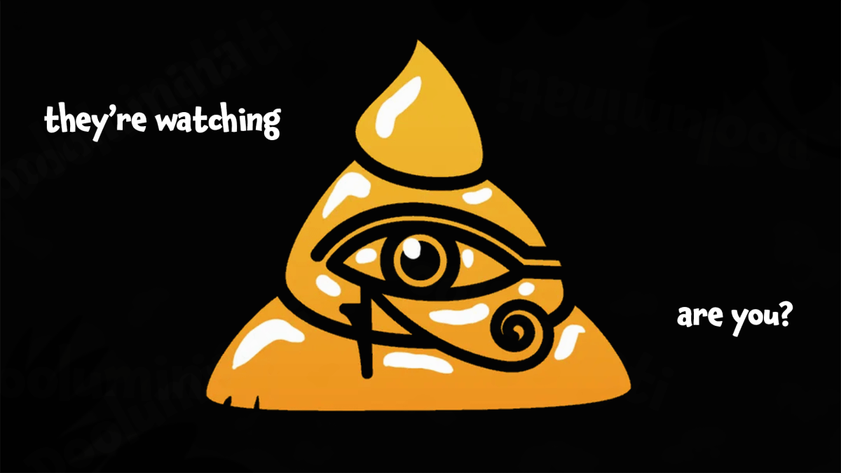 The Dooluminati emblem: a golden pyramid with the eye of Horus on a black background