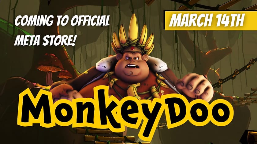 Monkey Doo banner announcing the Meta Store launch on March 14th, with a crowned ape king in the jungle