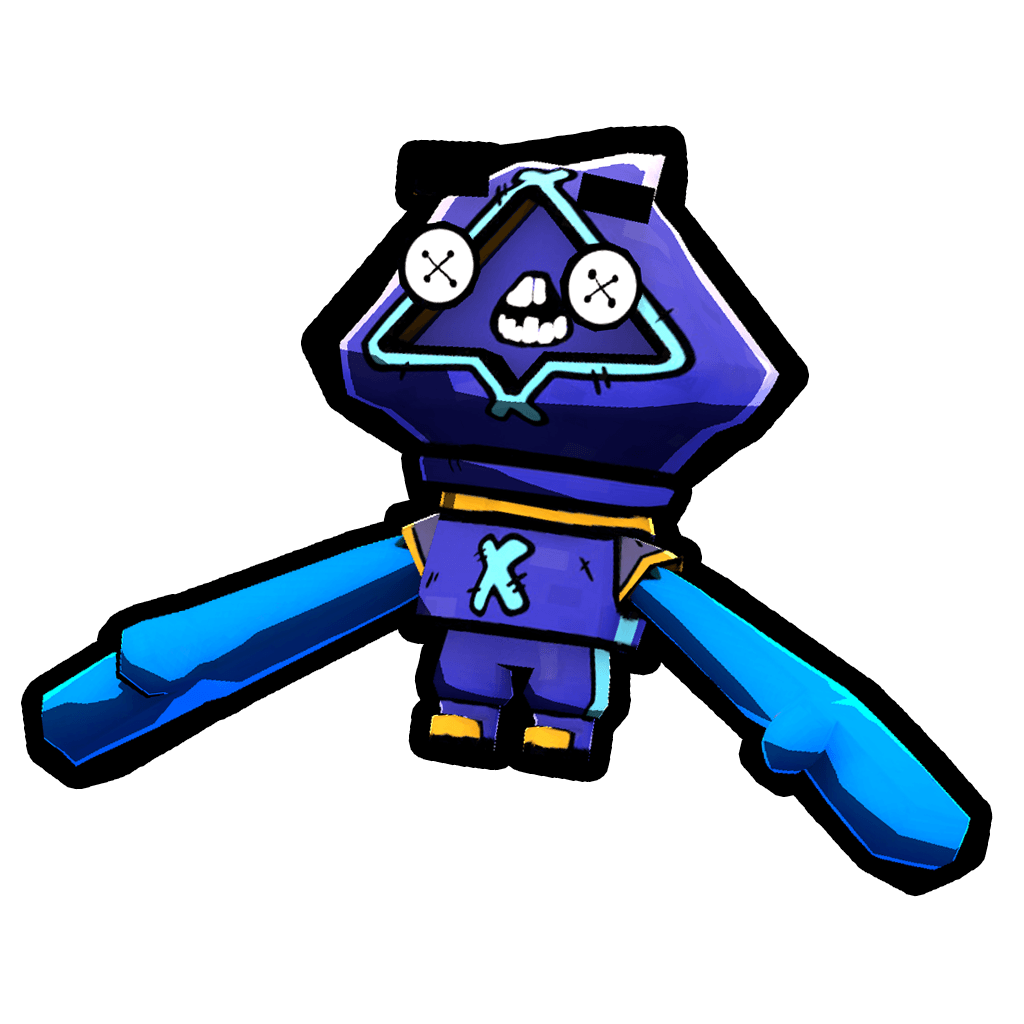 DigiGods throwable icon, a blocky purple god figure with a triangular face and two blue blade arms
